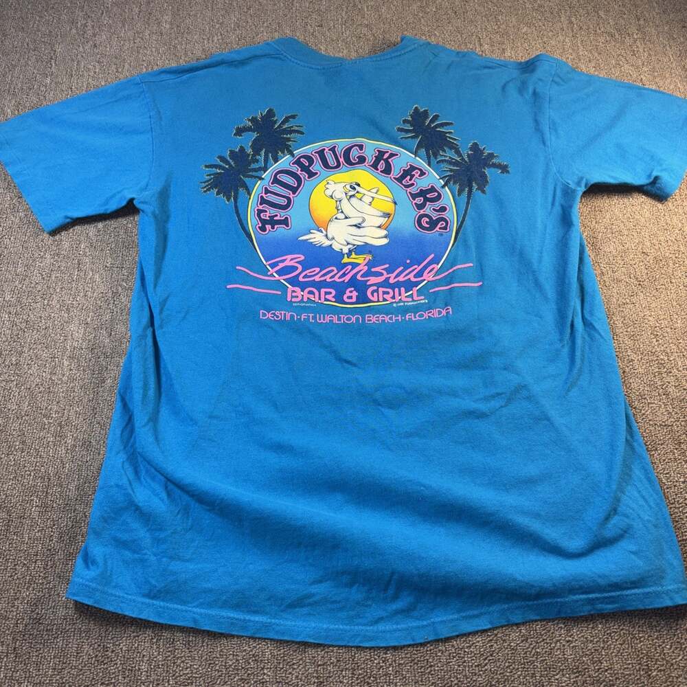 Vintage 1989 Fudpucker’s Beachside T-shirt Blue Single Stitch Large